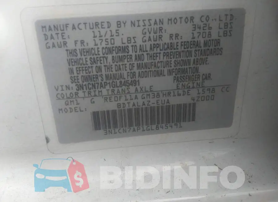 3N1CN7AP1GL845491 Photo# 9