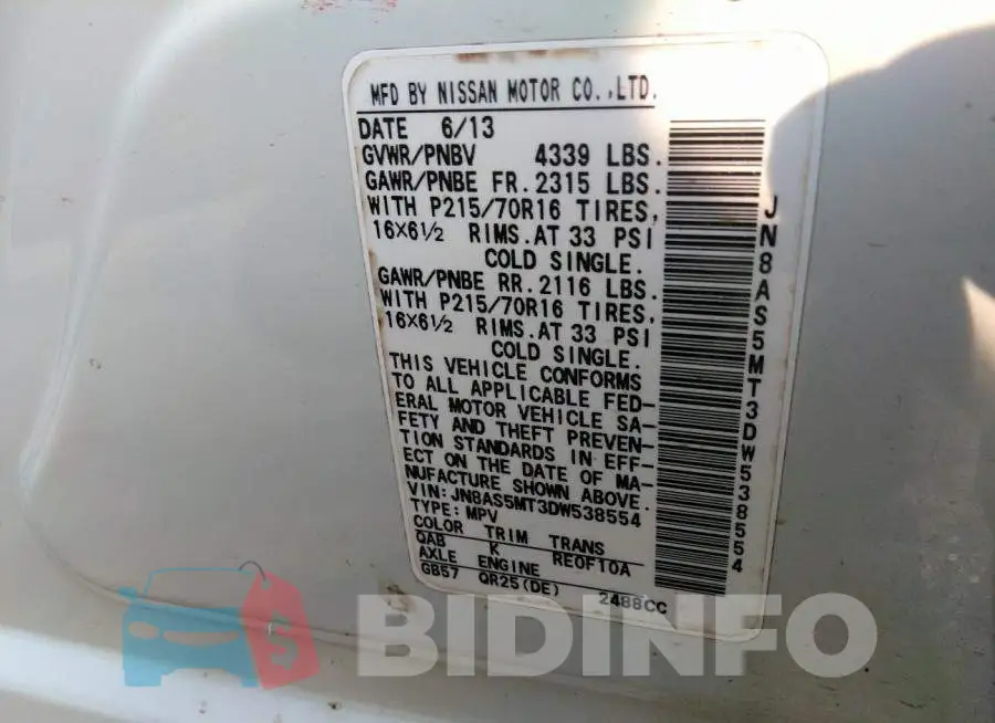 JN8AS5MT3DW538554 Photo# 9