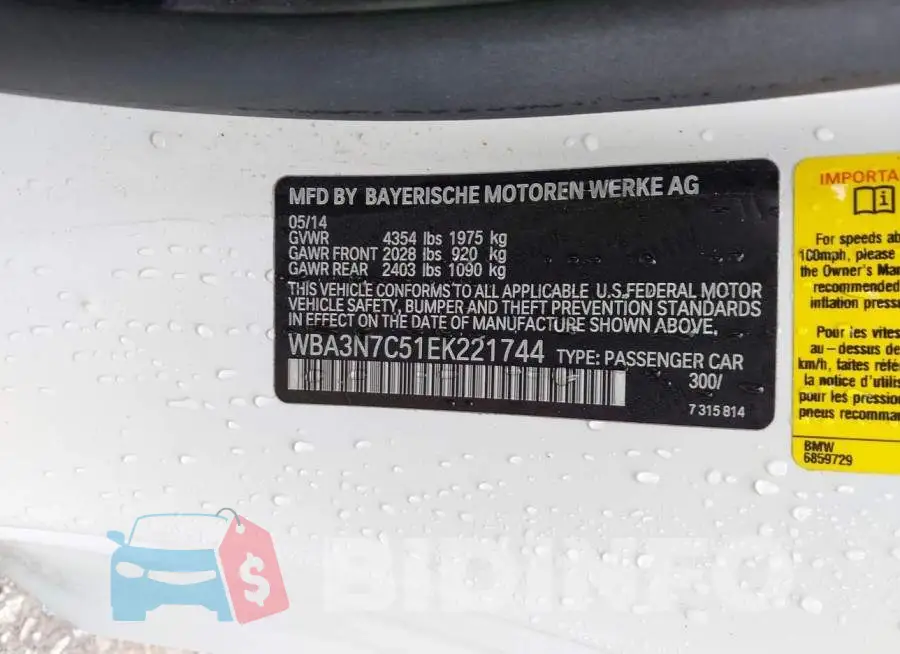 WBA3N7C51EK221744 Photo# 9