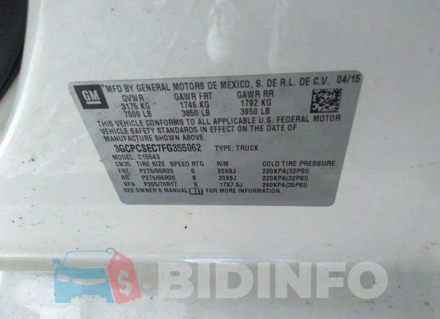 3GCPCSEC7FG355062 Photo# 9
