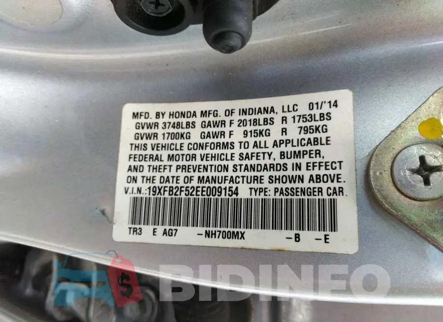 19XFB2F52EE009154 Photo# 9