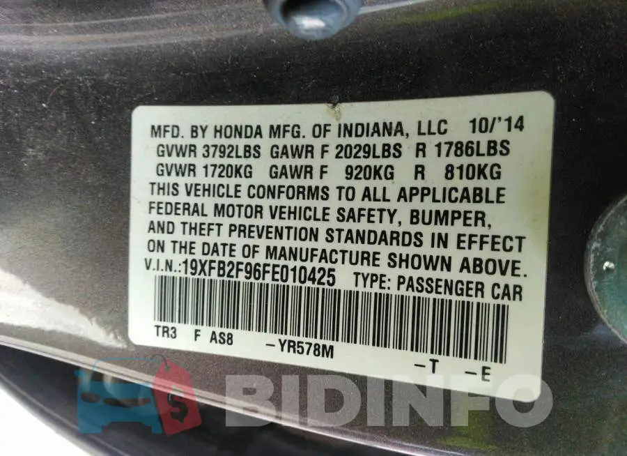 19XFB2F96FE010425 Photo# 9