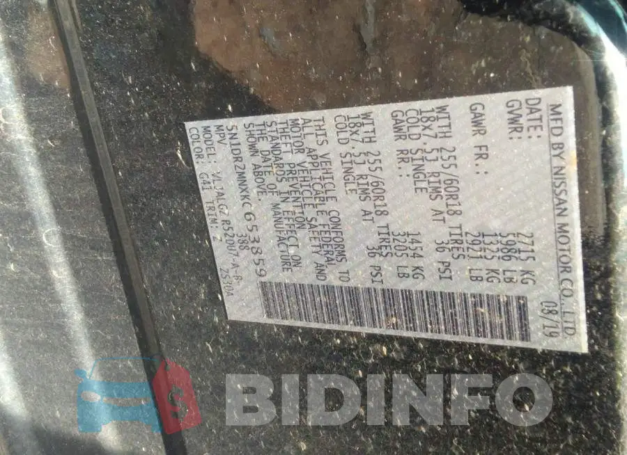5N1DR2MNXKC653859 Photo# 9
