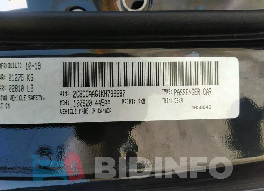 2C3CCAAG1KH739287 Photo# 9