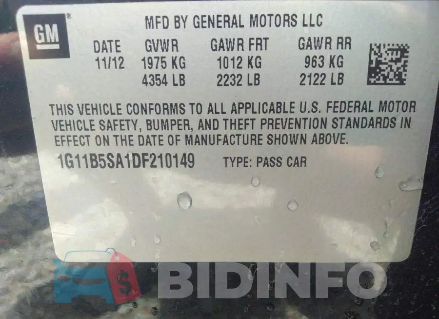 1G11B5SA1DF210149 Photo# 9