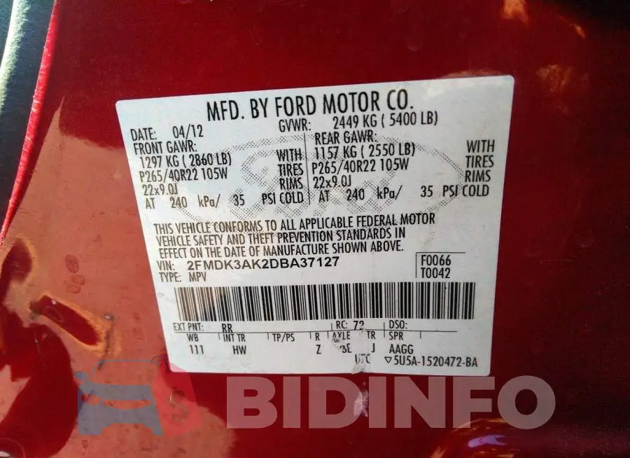 2FMDK3AK2DBA37127 Photo# 9
