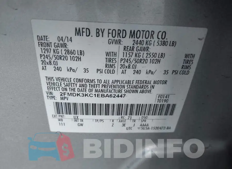 2FMDK3KC1EBA62447 Photo# 9