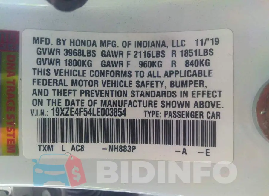 19XZE4F54LE003854 Photo# 9