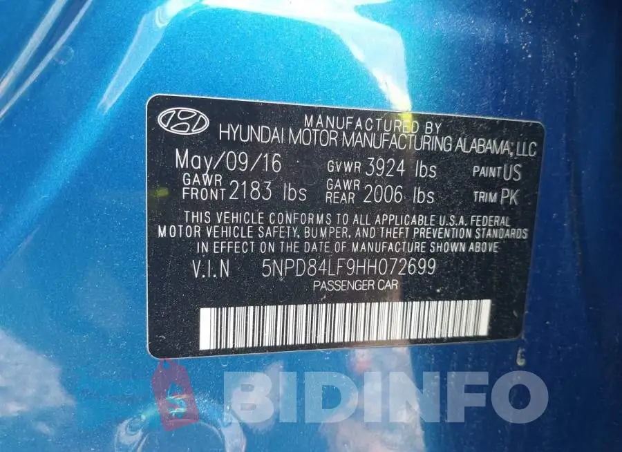 5NPD84LF9HH072699 Photo# 9