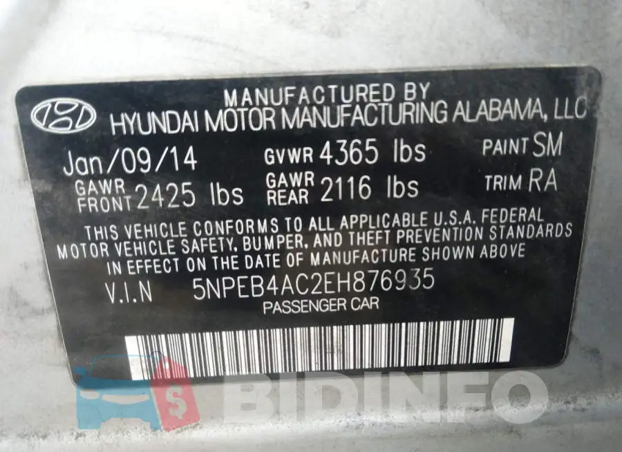 5NPEB4AC2EH876935 Photo# 9