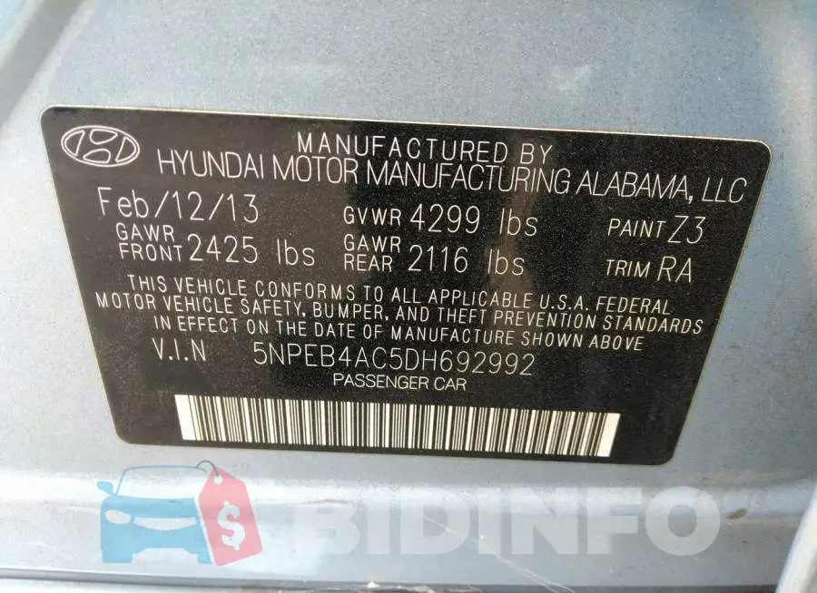 5NPEB4AC5DH692992 Photo# 9