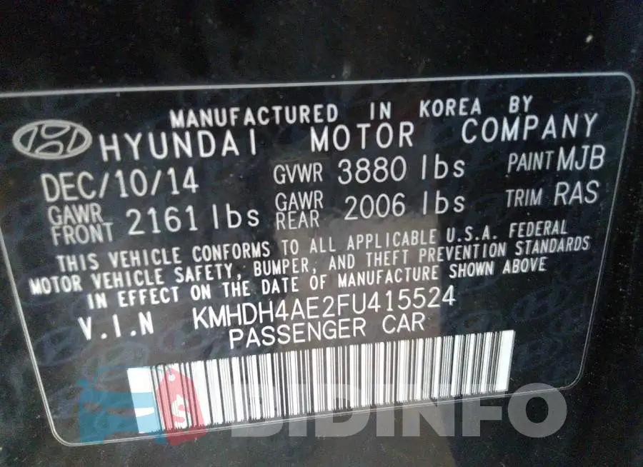 KMHDH4AE2FU415524 Photo# 9