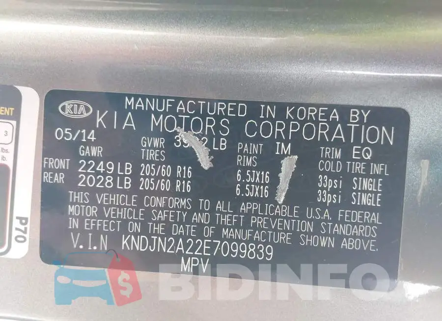 KNDJN2A22E7099839 Photo# 9
