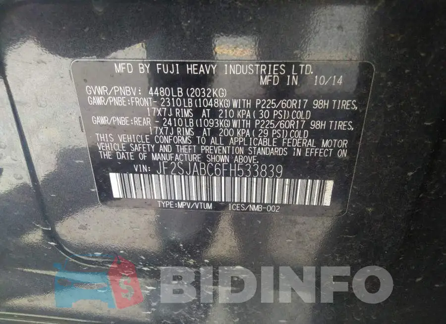 JF2SJABC6FH533839 Photo# 9