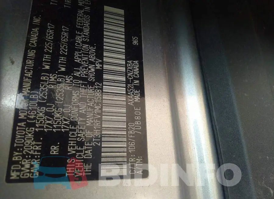 2T3H1RFV1MC158812 Photo# 9