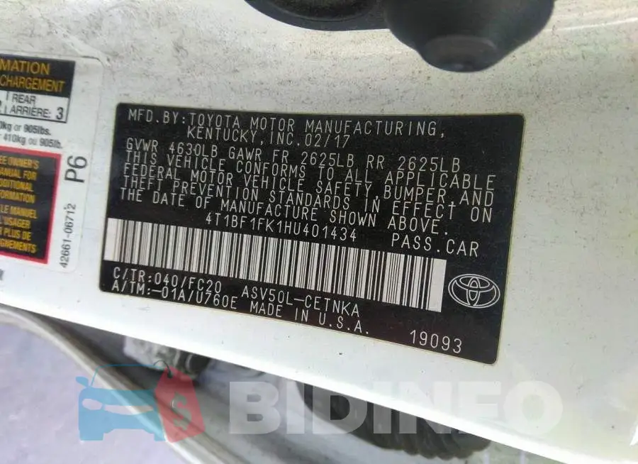 4T1BF1FK1HU401434 Photo# 9