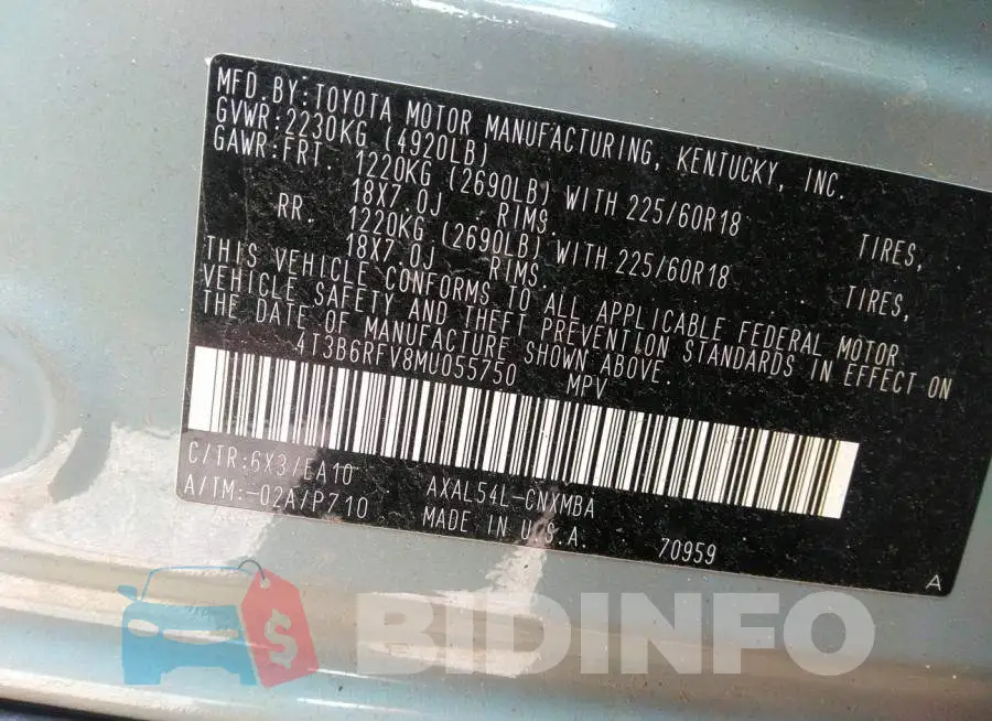 4T3B6RFV8MU055750 Photo# 9