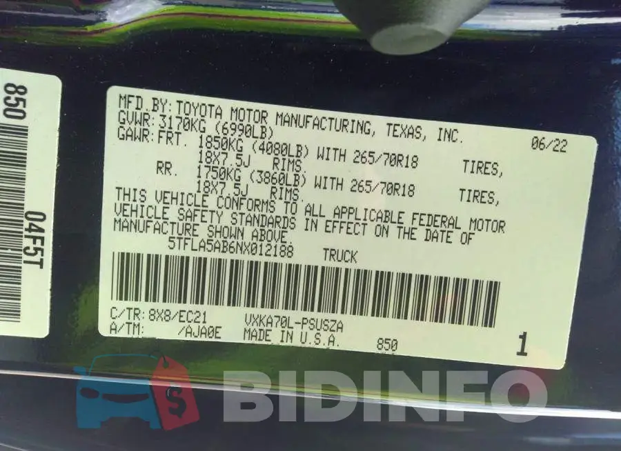 5TFLA5AB6NX012188 Photo# 9