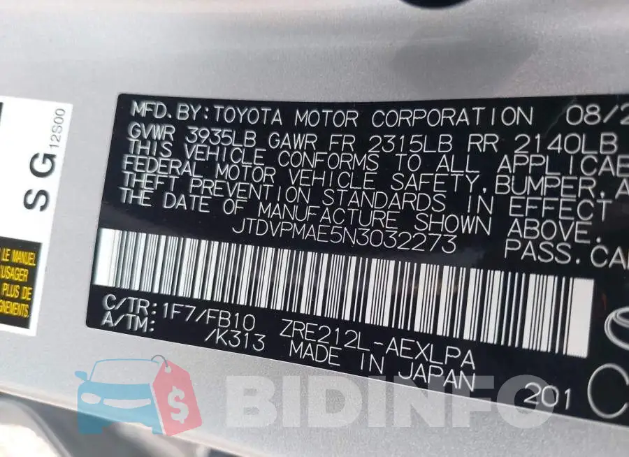 JTDVPMAE5N3032273 Photo# 9