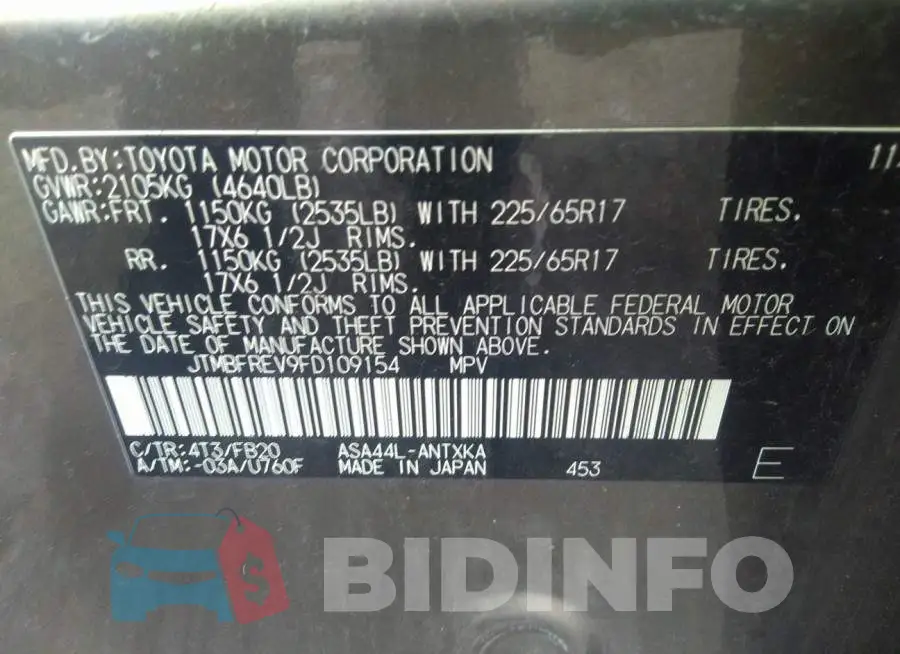 JTMBFREV9FD109154 Photo# 9