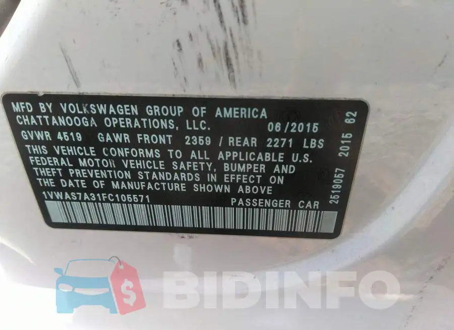 1VWAS7A31FC105571 Photo# 9
