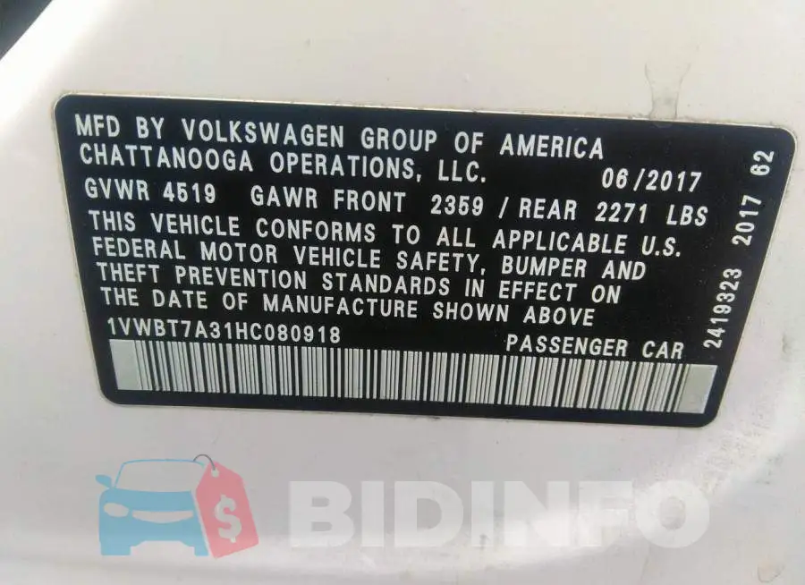 1VWBT7A31HC080918 Photo# 9