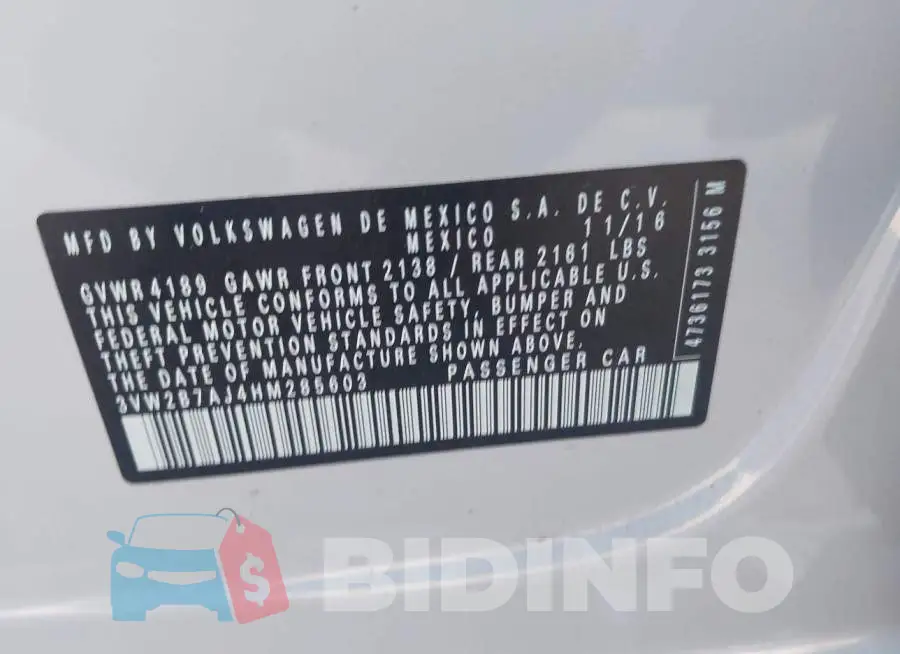 3VW2B7AJ4HM285603 Photo# 9