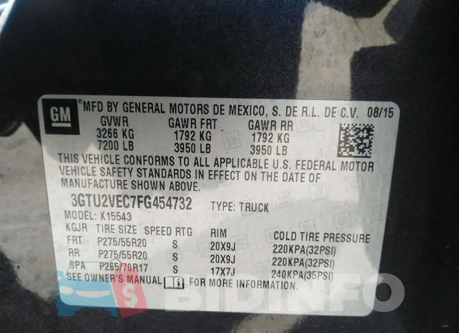 3GTU2VEC7FG454732 Photo# 9