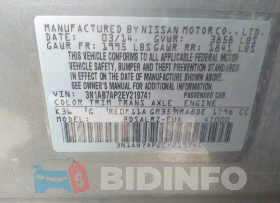 3N1AB7AP2EY219741 Photo# 9