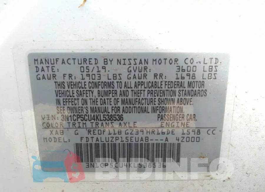 3N1CP5CU4KL538536 Photo# 9