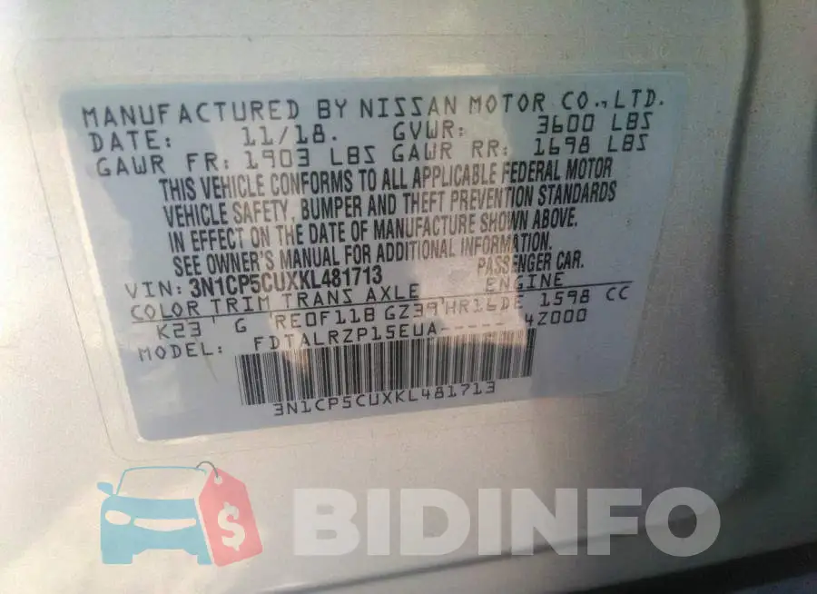 3N1CP5CUXKL481713 Photo# 9