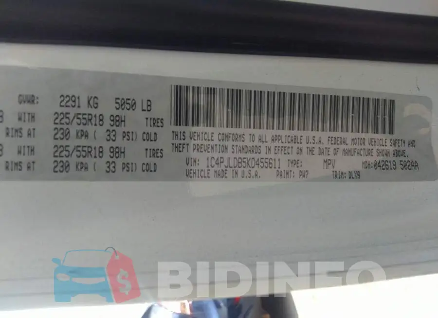 1C4PJLDB5KD455611 Photo# 9