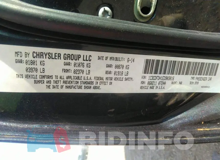 1C3CDFDH1ED903816 Photo# 9