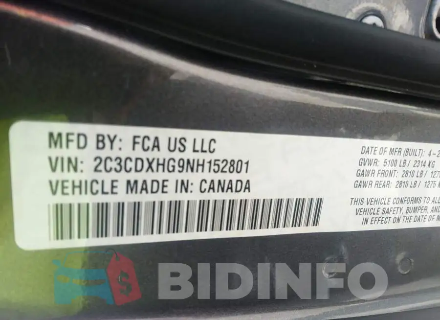 2C3CDXHG9NH152801 Photo# 9