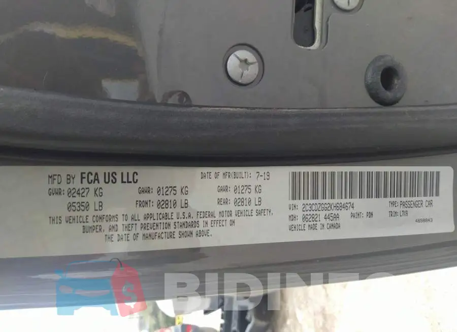2C3CDZGG2KH684674 Photo# 9