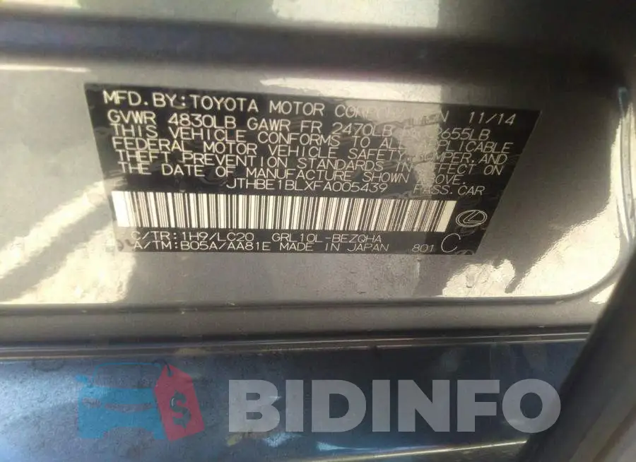 JTHBE1BLXFA005439 Photo# 9