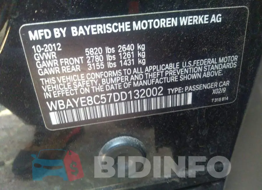 WBAYE8C57DD132002 Photo# 9