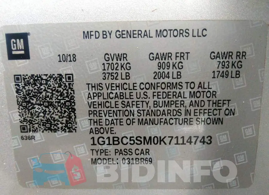 1G1BC5SM0K7114743 Photo# 9