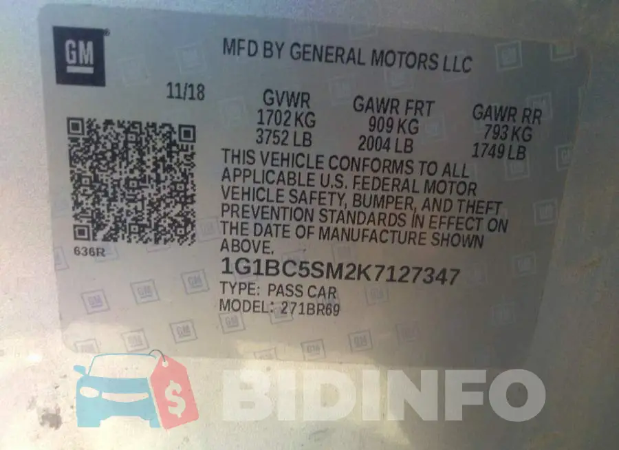 1G1BC5SM2K7127347 Photo# 9