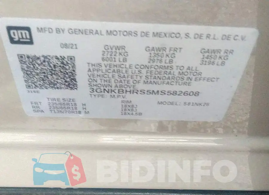 3GNKBHRS5MS582608 Photo# 9