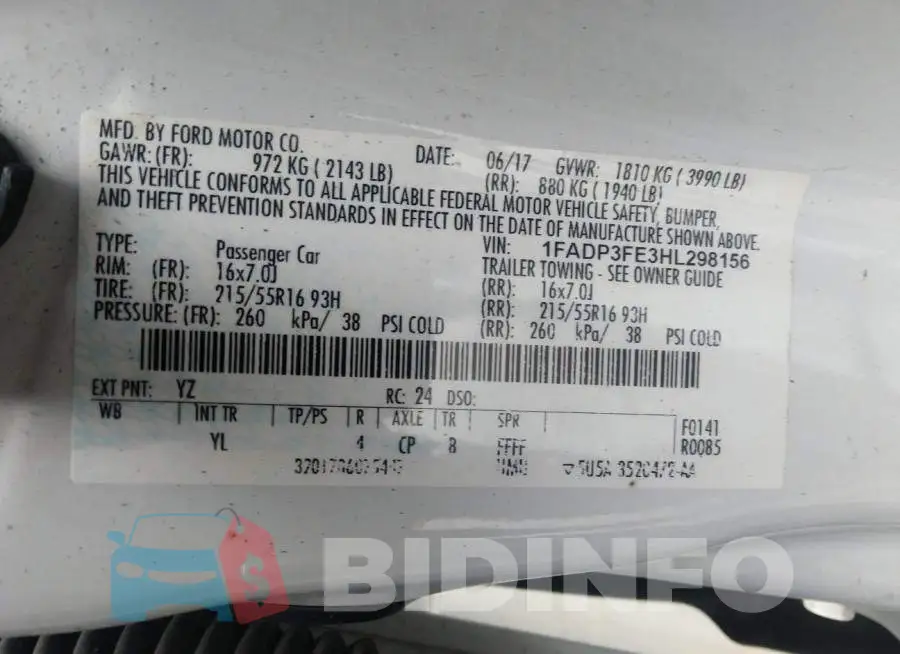 1FADP3FE3HL298156 Photo# 9