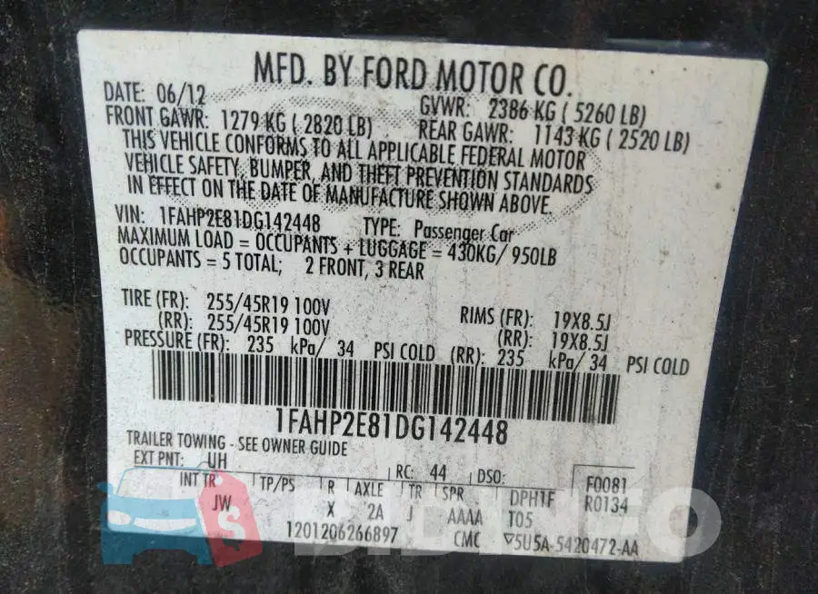 1FAHP2E81DG142448 Photo# 9