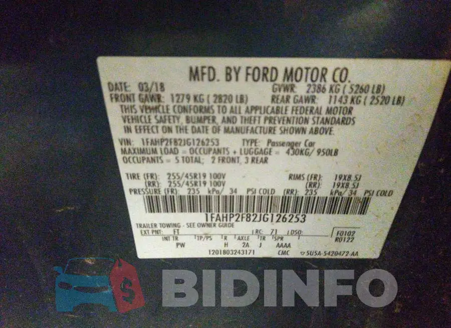 1FAHP2F82JG126253 Photo# 9