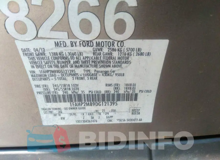 1FAHP2M89DG121395 Photo# 9