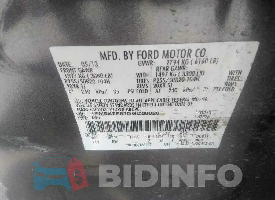 1FM5K7F83DGC86828 Photo# 9
