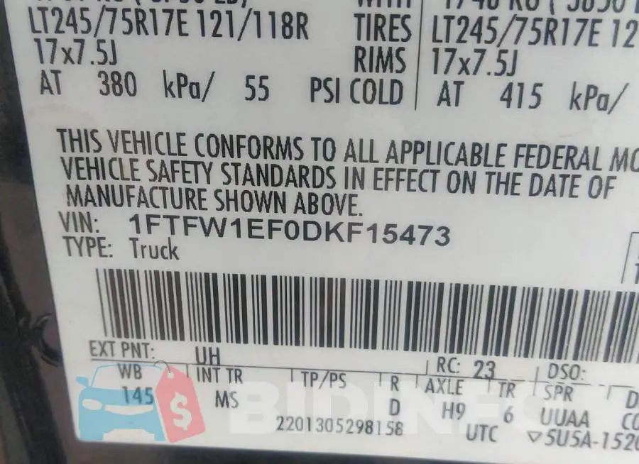 1FTFW1EF0DKF15473 Photo# 9