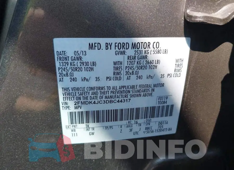 2FMDK4JC3DBC44317 Photo# 9
