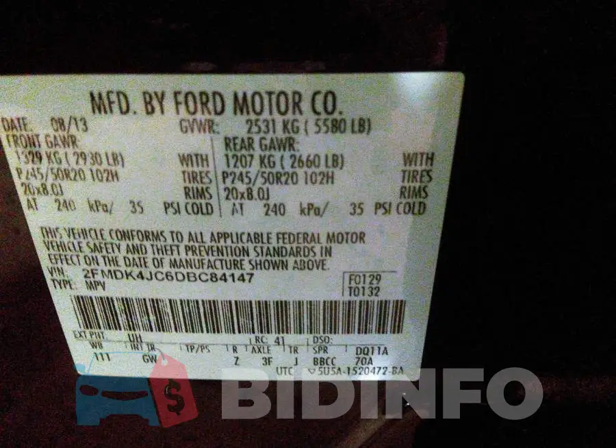 2FMDK4JC6DBC84147 Photo# 9