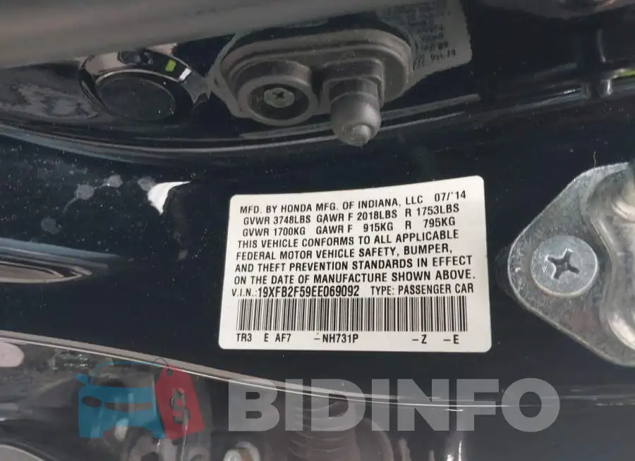 19XFB2F59EE069092 Photo# 9