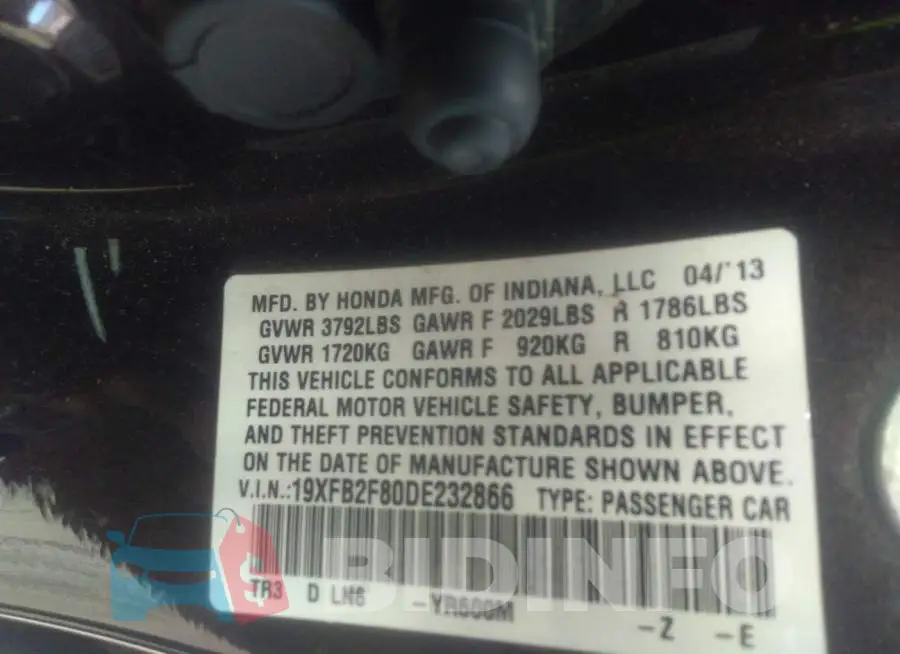 19XFB2F80DE232866 Photo# 9